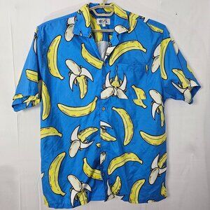 Uzzi Button Up Shirt Mens Large Blue Short Sleeve Graphic Print Top
